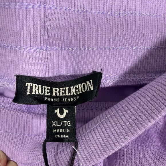 True Religion Crystal Horseshoe Flare Wide Leg Lavender Sweatpants XL NWT - Picture 4 of 10